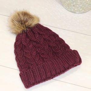 Burgundy Pom Pom beanie